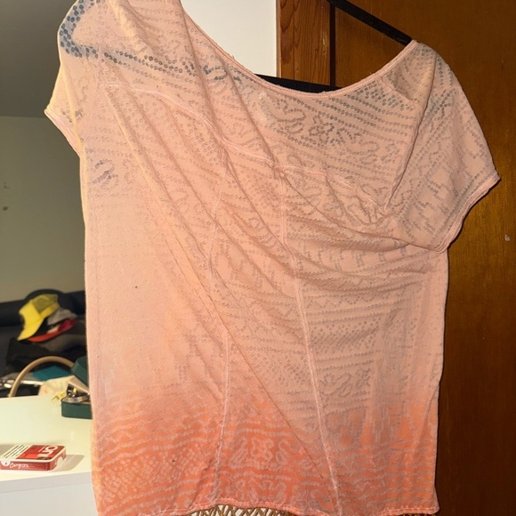 Free People Peach Orange Ombre Burnout Beaded Hem Scoop Neck Top Medium - Picture 5 of 6